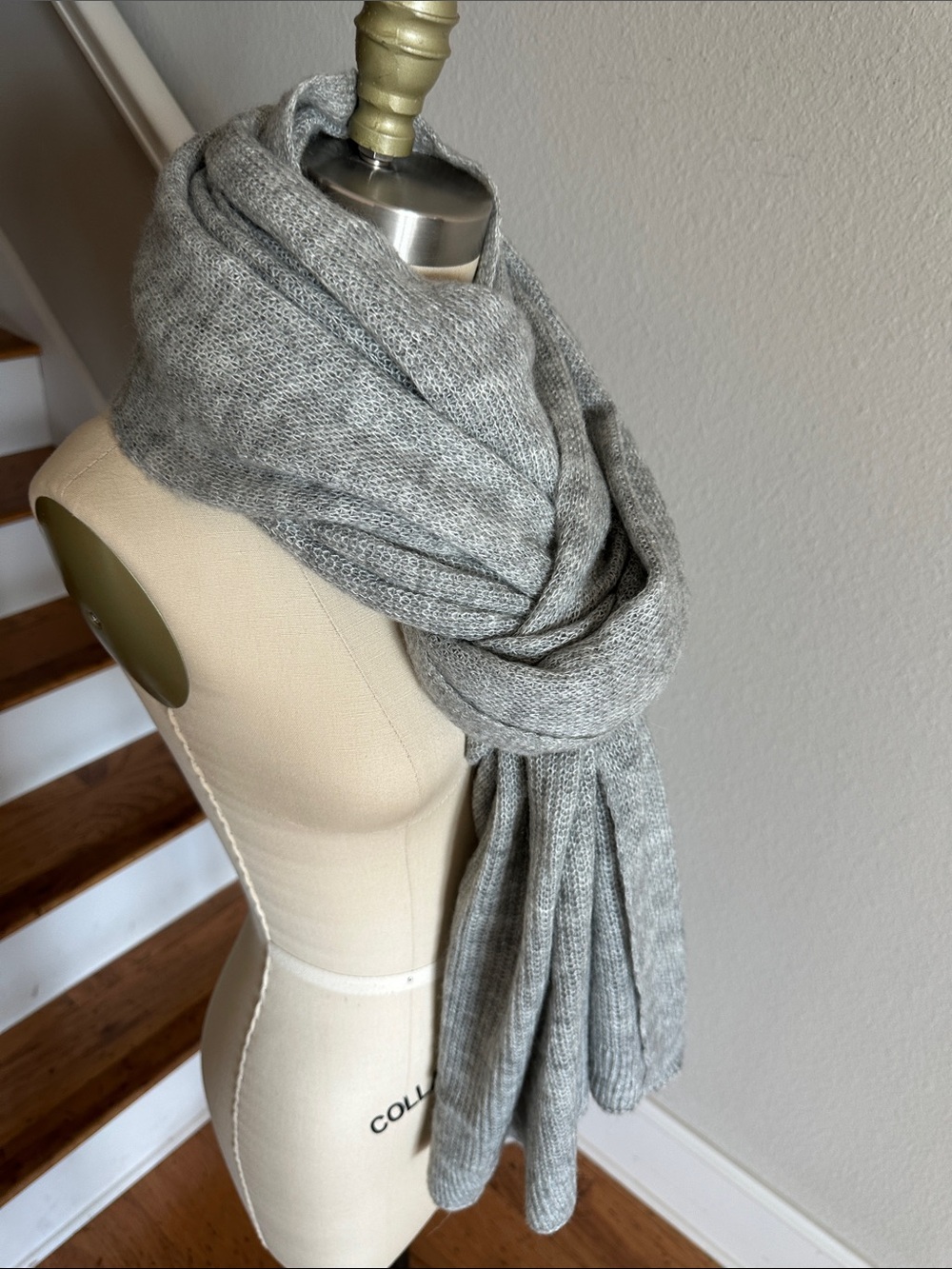 Free People Kennedy Waffle Knit Long Blanket Scarf Light Gray - Picture 6 of 9